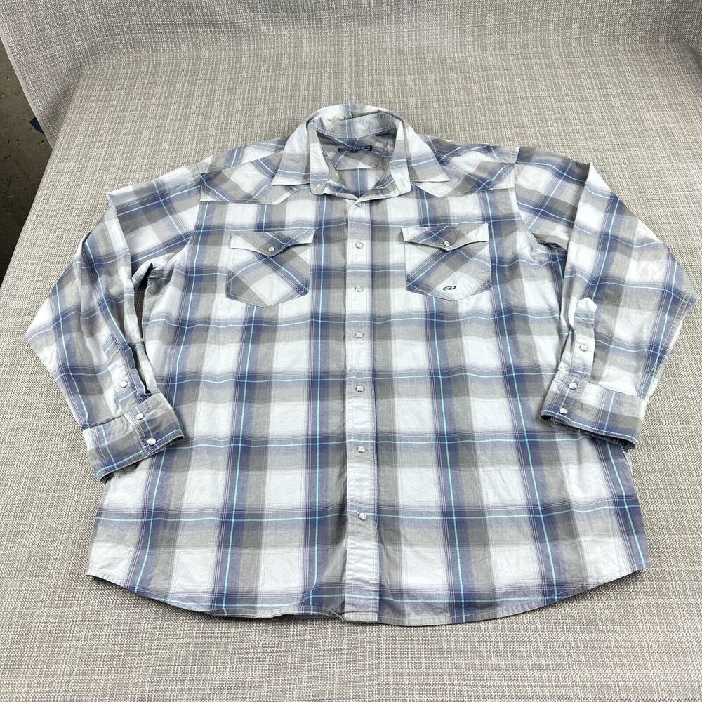 Roper Western Shirt Mens XL Blue Plaid Pearl Snap Up Cowboy Ranch Rodeo‎